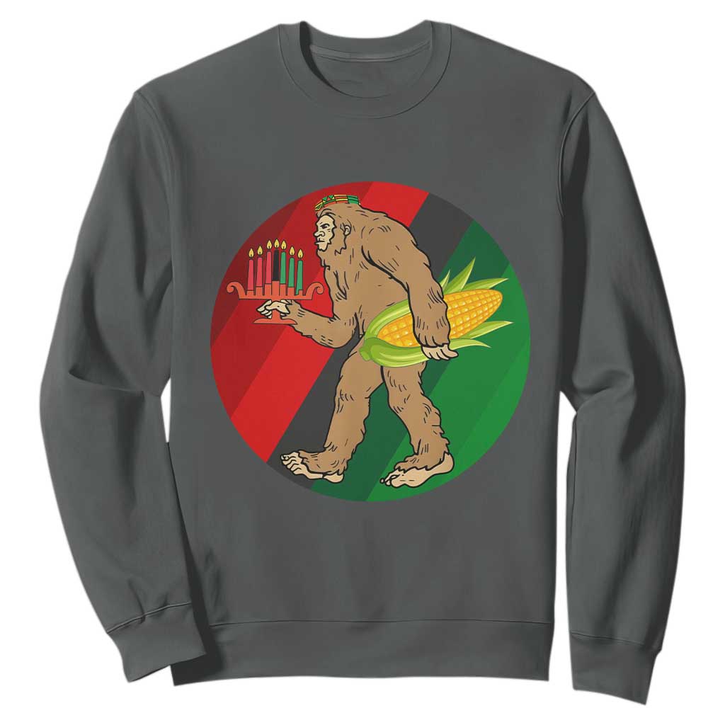 African American Holiday Gift Sweatshirt Retro Sunset Bigfoot With Kwanzaa Candle - Print Your Wear