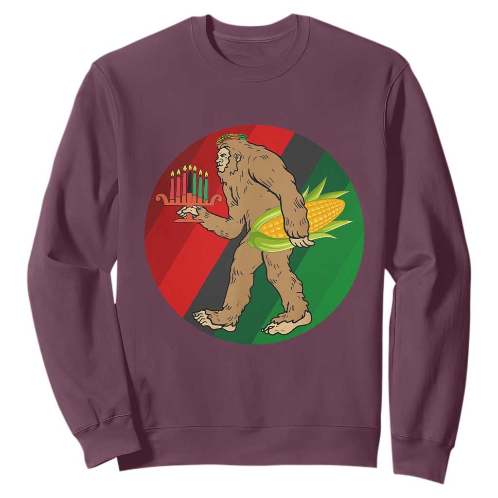 African American Holiday Gift Sweatshirt Retro Sunset Bigfoot With Kwanzaa Candle - Print Your Wear
