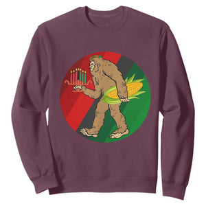 African American Holiday Gift Sweatshirt Retro Sunset Bigfoot With Kwanzaa Candle - Print Your Wear
