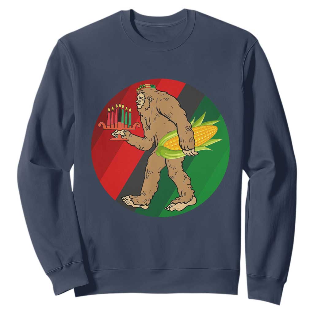 African American Holiday Gift Sweatshirt Retro Sunset Bigfoot With Kwanzaa Candle TS12 Navy Print Your Wear