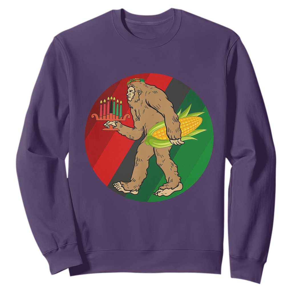 African American Holiday Gift Sweatshirt Retro Sunset Bigfoot With Kwanzaa Candle - Print Your Wear