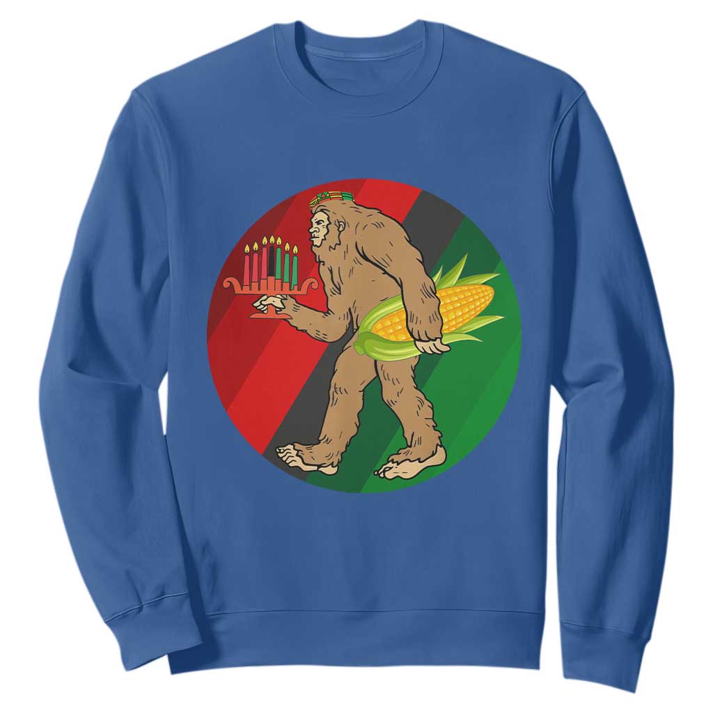 African American Holiday Gift Sweatshirt Retro Sunset Bigfoot With Kwanzaa Candle - Print Your Wear