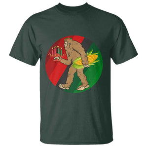 African American Holiday Gift T Shirt Retro Sunset Bigfoot With Kwanzaa Candle TS12 Dark Forest Green Print Your Wear