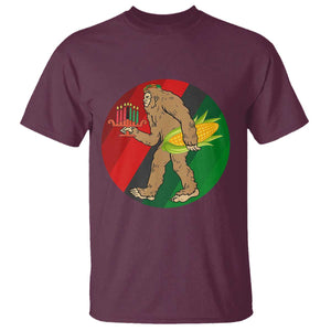 African American Holiday Gift T Shirt Retro Sunset Bigfoot With Kwanzaa Candle TS12 Maroon Print Your Wear