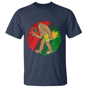 African American Holiday Gift T Shirt Retro Sunset Bigfoot With Kwanzaa Candle TS12 Navy Print Your Wear