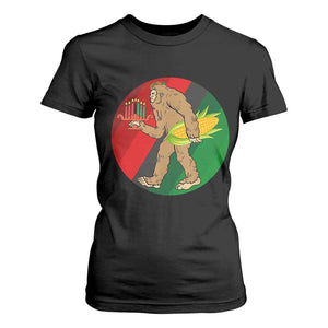 African American Holiday Gift T Shirt For Women Retro Sunset Bigfoot With Kwanzaa Candle - Print Your Wear