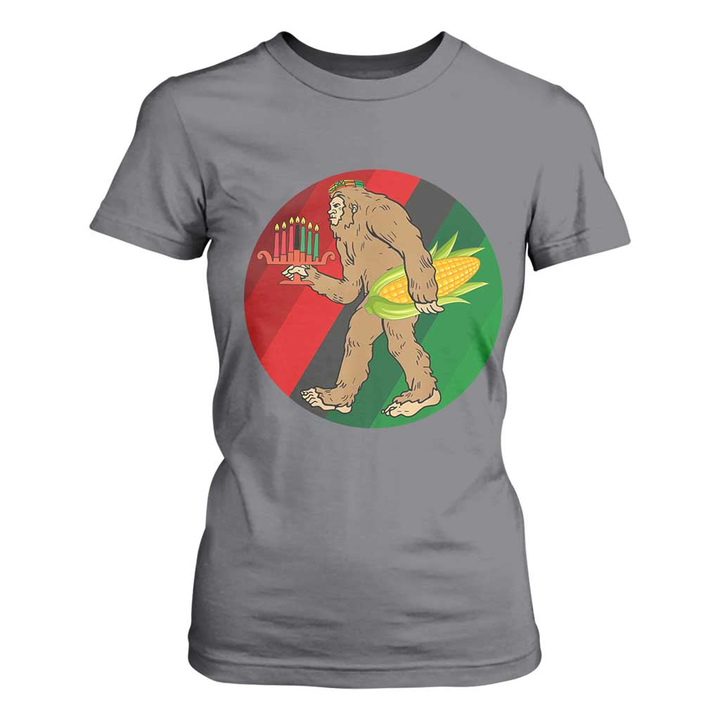 African American Holiday Gift T Shirt For Women Retro Sunset Bigfoot With Kwanzaa Candle - Print Your Wear