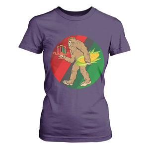 African American Holiday Gift T Shirt For Women Retro Sunset Bigfoot With Kwanzaa Candle - Print Your Wear