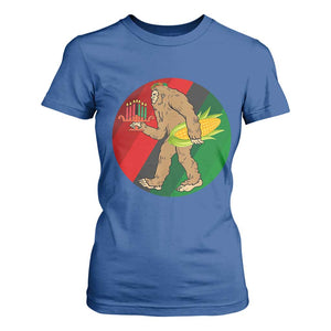 African American Holiday Gift T Shirt For Women Retro Sunset Bigfoot With Kwanzaa Candle TS12 Royal Blue Print Your Wear