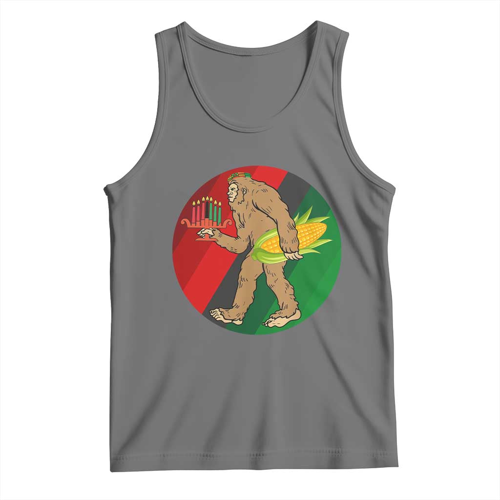 African American Holiday Gift Tank Top Retro Sunset Bigfoot With Kwanzaa Candle TS12 Black Heather Print Your Wear