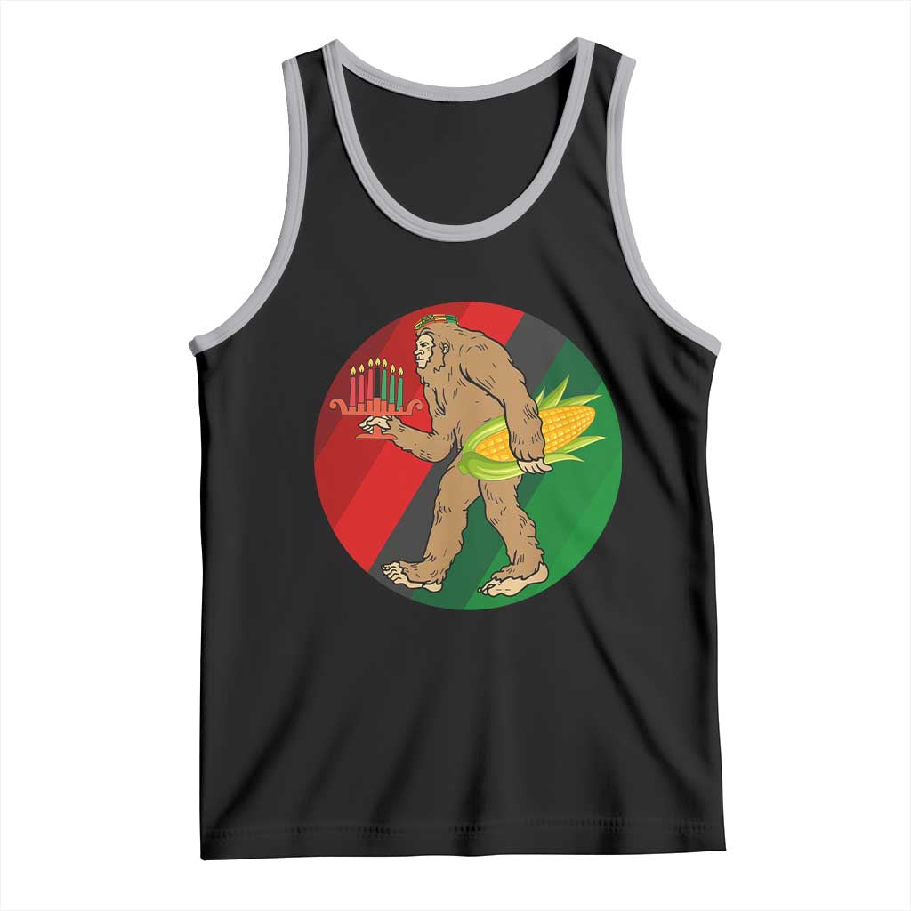 African American Holiday Gift Tank Top Retro Sunset Bigfoot With Kwanzaa Candle TS12 Black Athletic Heather Print Your Wear