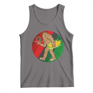 African American Holiday Gift Tank Top Retro Sunset Bigfoot With Kwanzaa Candle - Print Your Wear