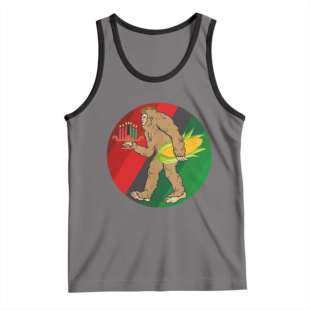 African American Holiday Gift Tank Top Retro Sunset Bigfoot With Kwanzaa Candle TS12 Deep Heather Black Print Your Wear