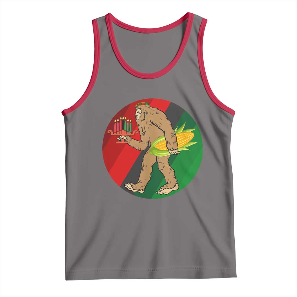 African American Holiday Gift Tank Top Retro Sunset Bigfoot With Kwanzaa Candle - Print Your Wear