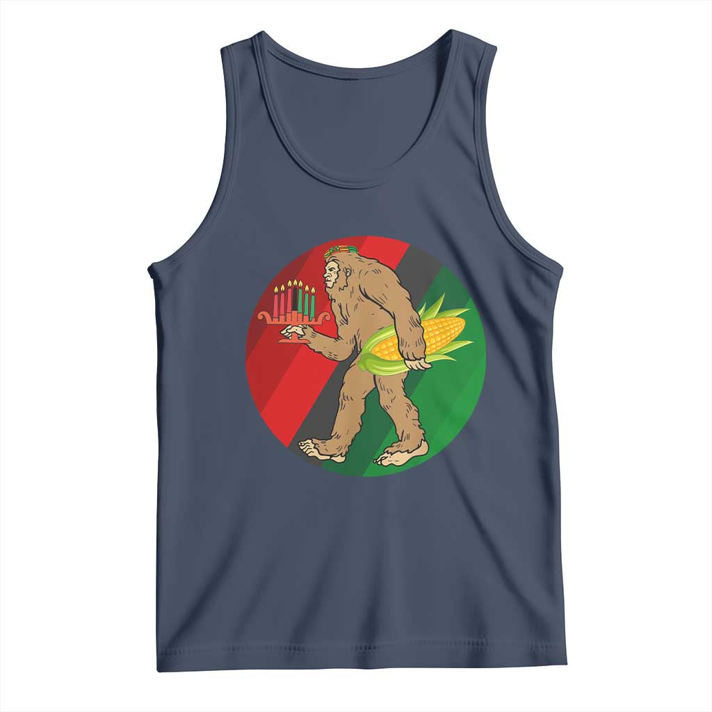 African American Holiday Gift Tank Top Retro Sunset Bigfoot With Kwanzaa Candle TS12 Navy Print Your Wear