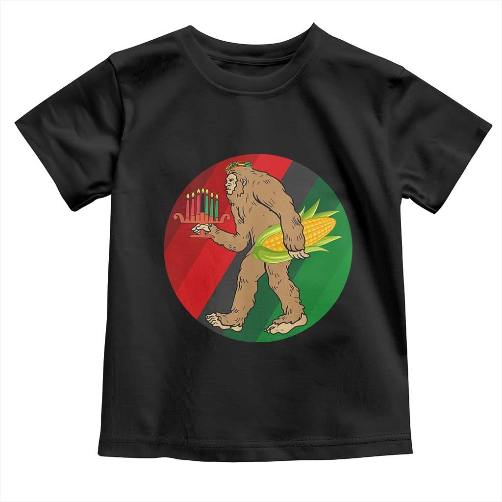 African American Holiday Gift Toddler T Shirt Retro Sunset Bigfoot With Kwanzaa Candle - Print Your Wear