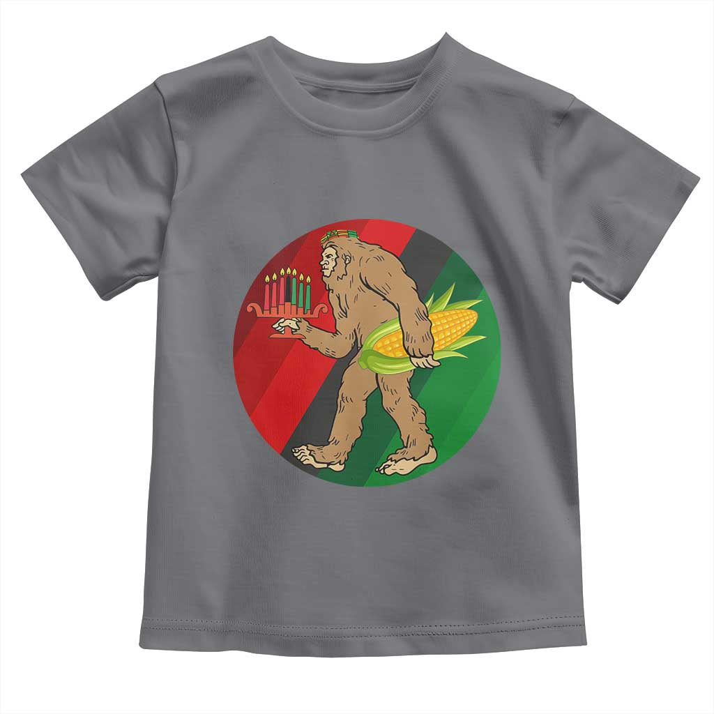 African American Holiday Gift Toddler T Shirt Retro Sunset Bigfoot With Kwanzaa Candle - Print Your Wear