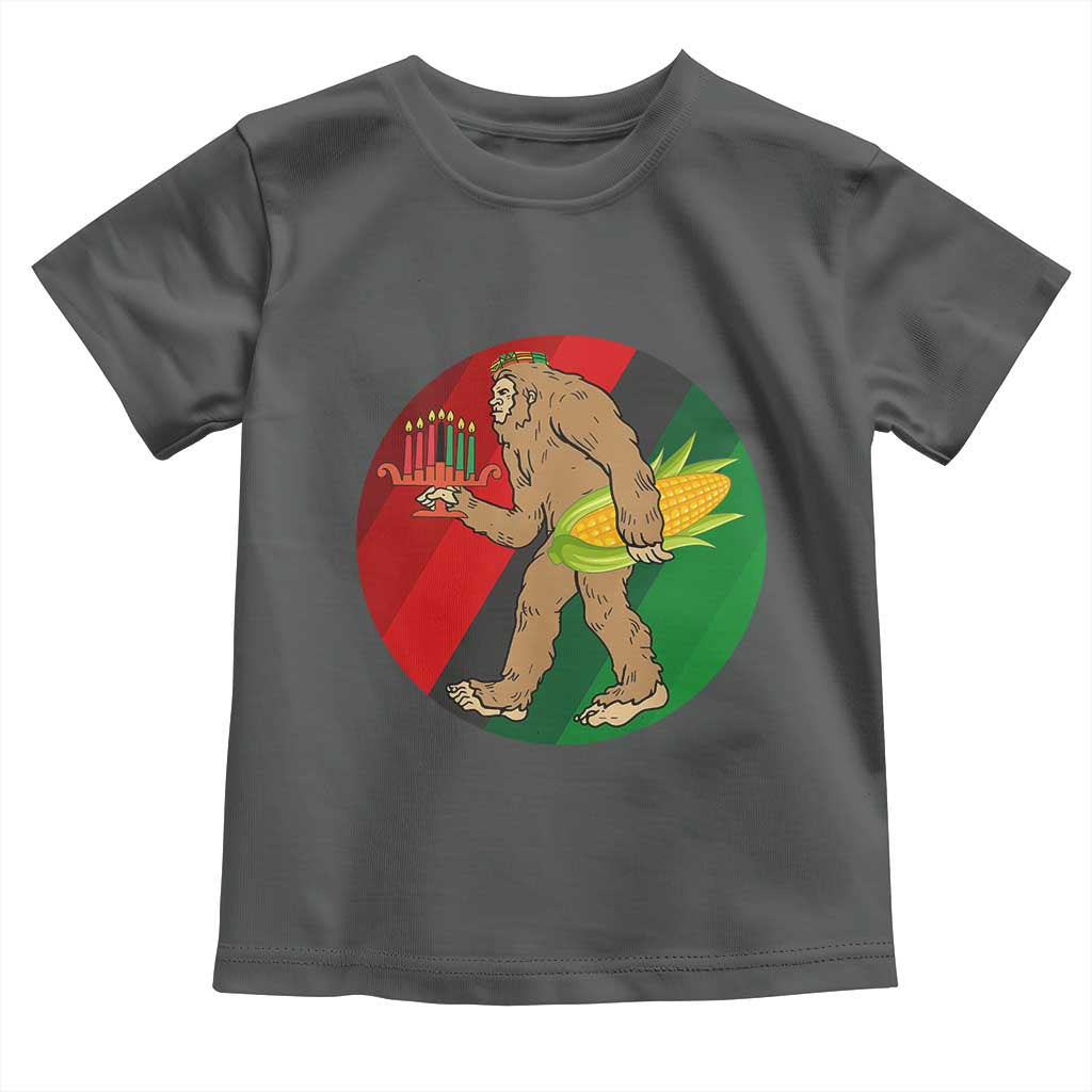 African American Holiday Gift Toddler T Shirt Retro Sunset Bigfoot With Kwanzaa Candle - Print Your Wear