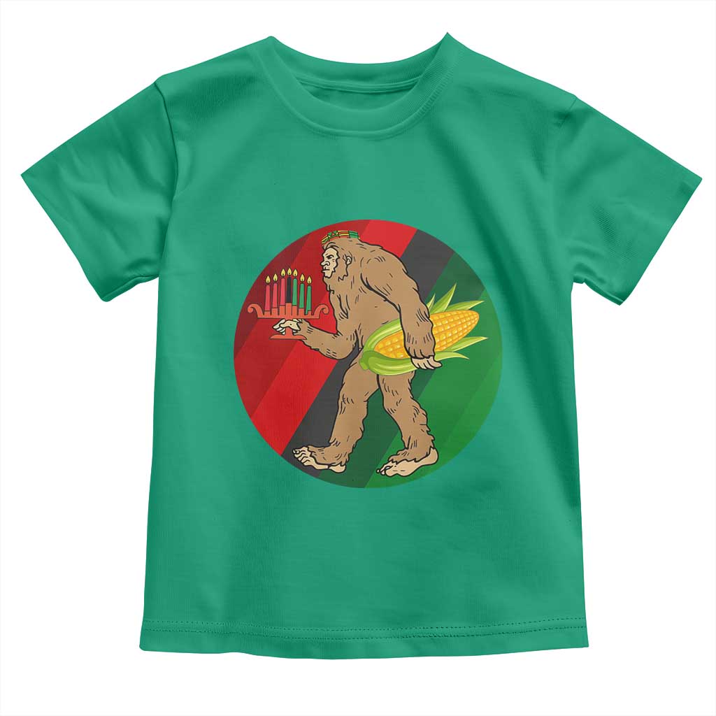 African American Holiday Gift Toddler T Shirt Retro Sunset Bigfoot With Kwanzaa Candle - Print Your Wear