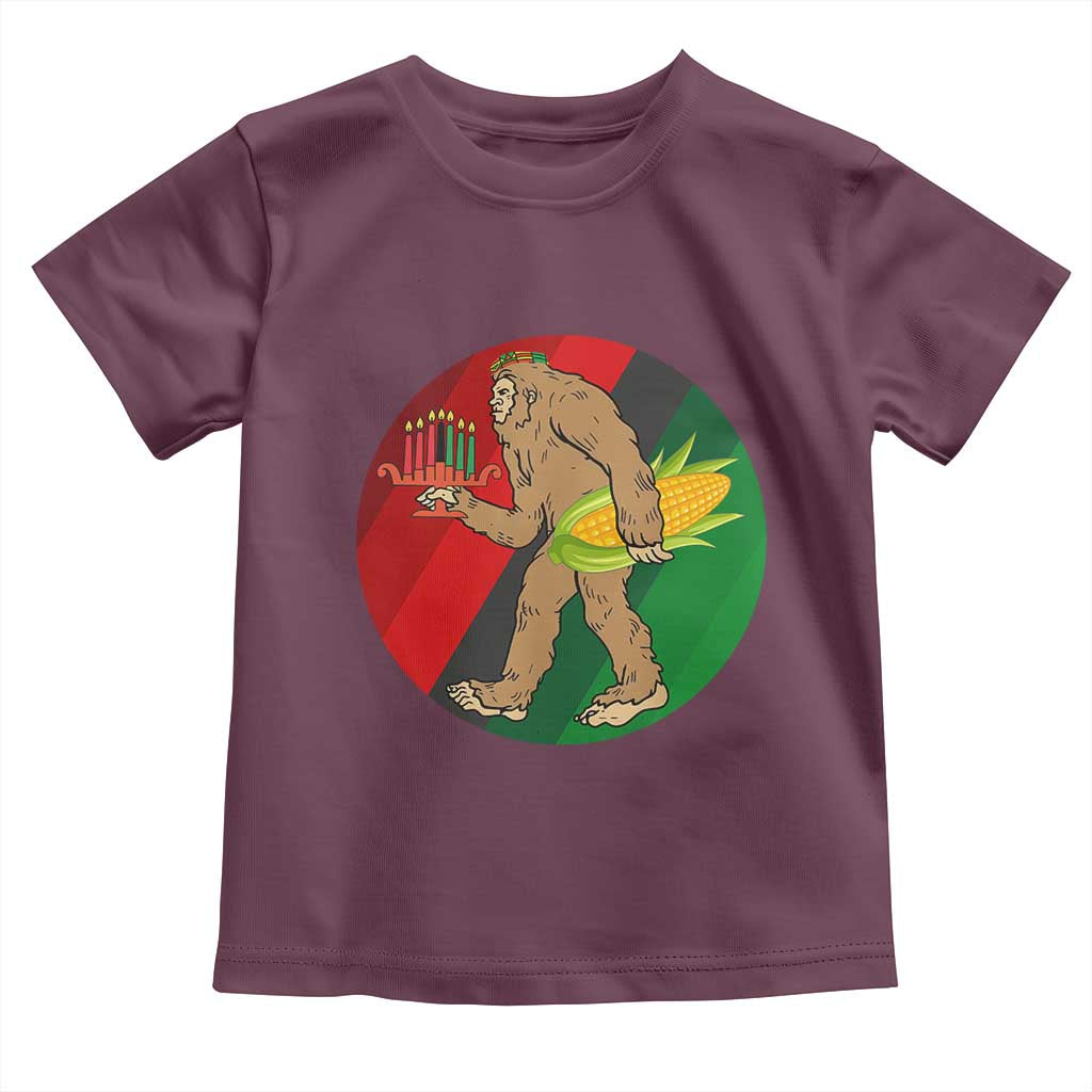 African American Holiday Gift Toddler T Shirt Retro Sunset Bigfoot With Kwanzaa Candle - Print Your Wear