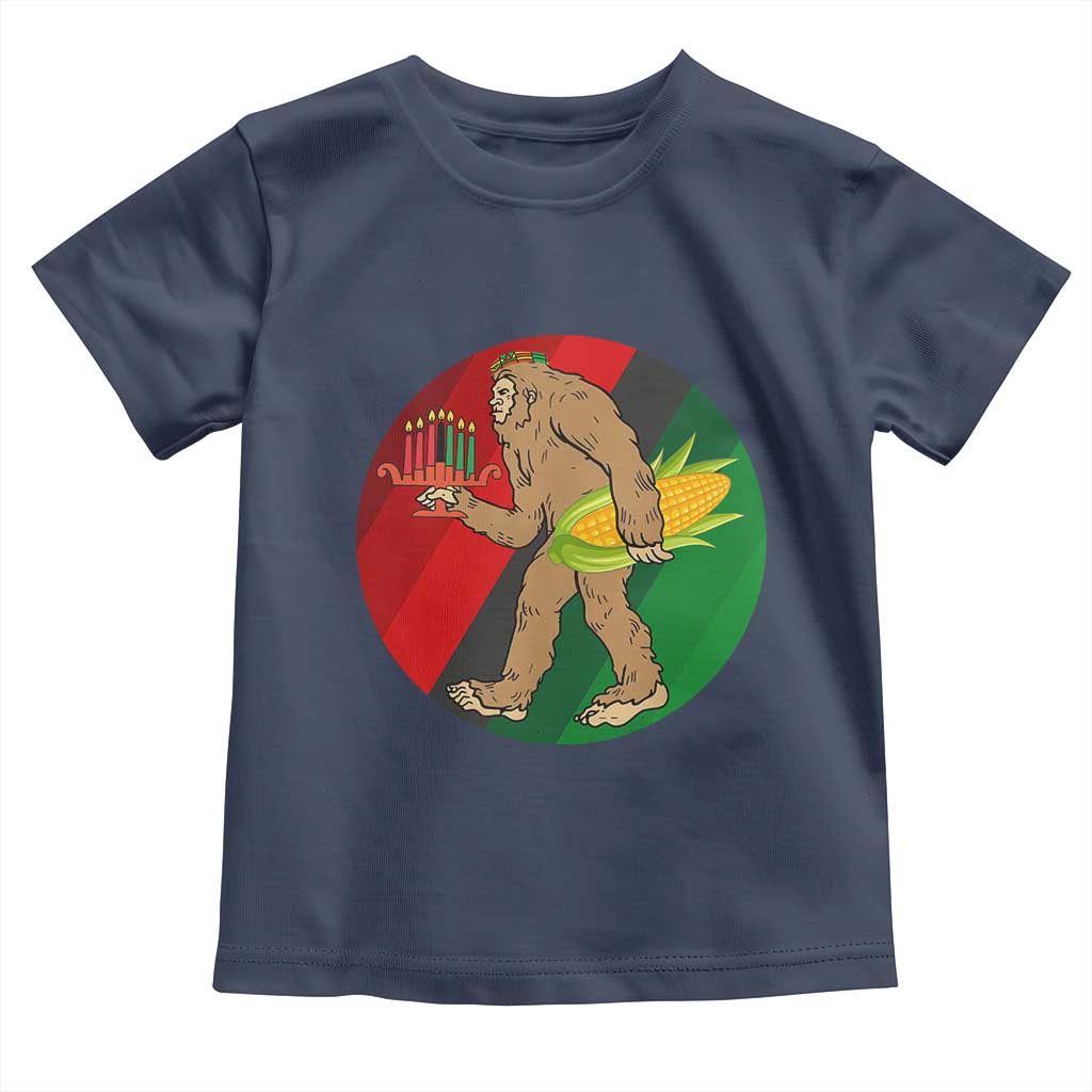 African American Holiday Gift Toddler T Shirt Retro Sunset Bigfoot With Kwanzaa Candle - Print Your Wear