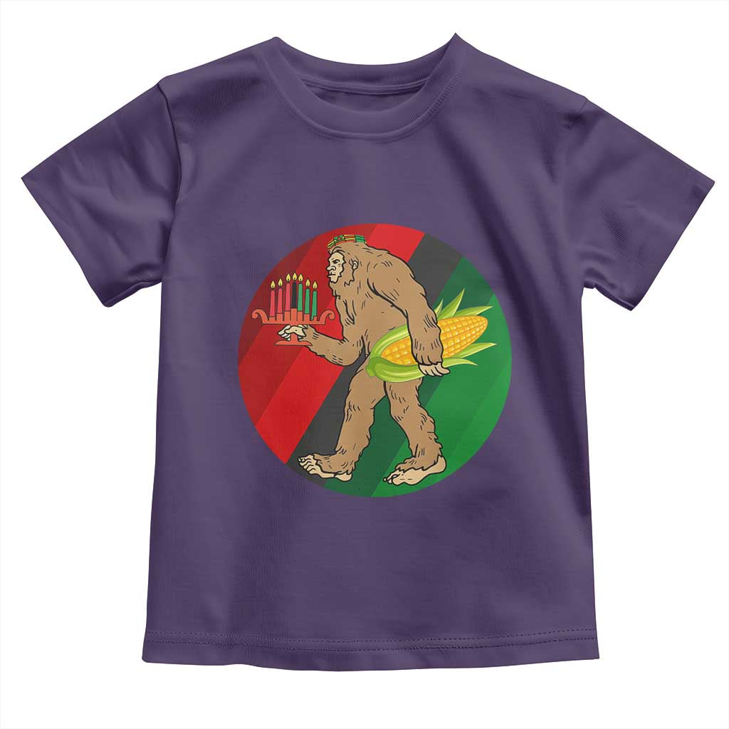African American Holiday Gift Toddler T Shirt Retro Sunset Bigfoot With Kwanzaa Candle - Print Your Wear