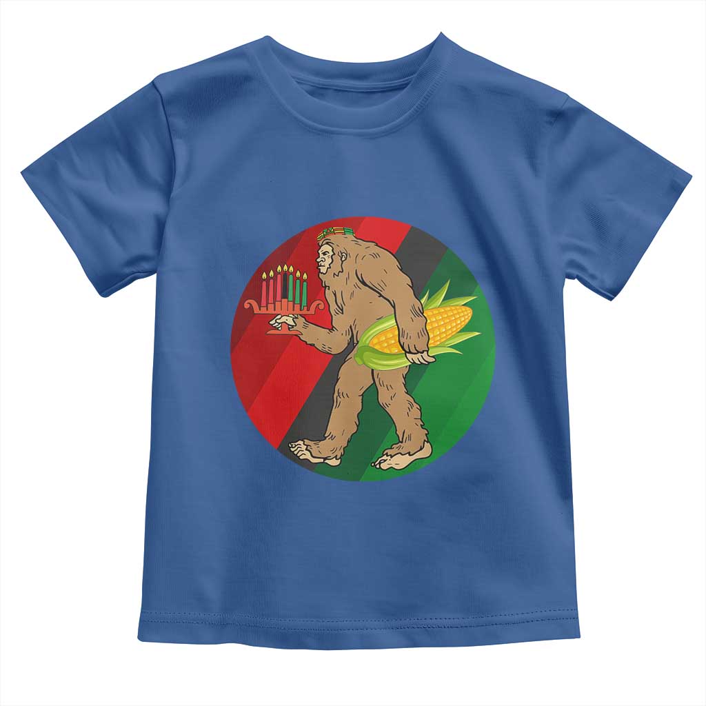 African American Holiday Gift Toddler T Shirt Retro Sunset Bigfoot With Kwanzaa Candle - Print Your Wear