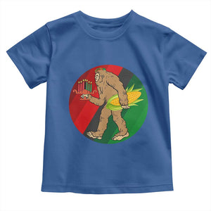 African American Holiday Gift Toddler T Shirt Retro Sunset Bigfoot With Kwanzaa Candle - Print Your Wear