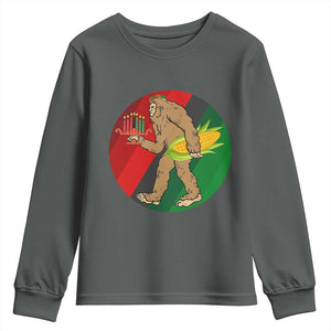 African American Holiday Gift Youth Sweatshirt Retro Sunset Bigfoot With Kwanzaa Candle TS12 Dark Heather Print Your Wear
