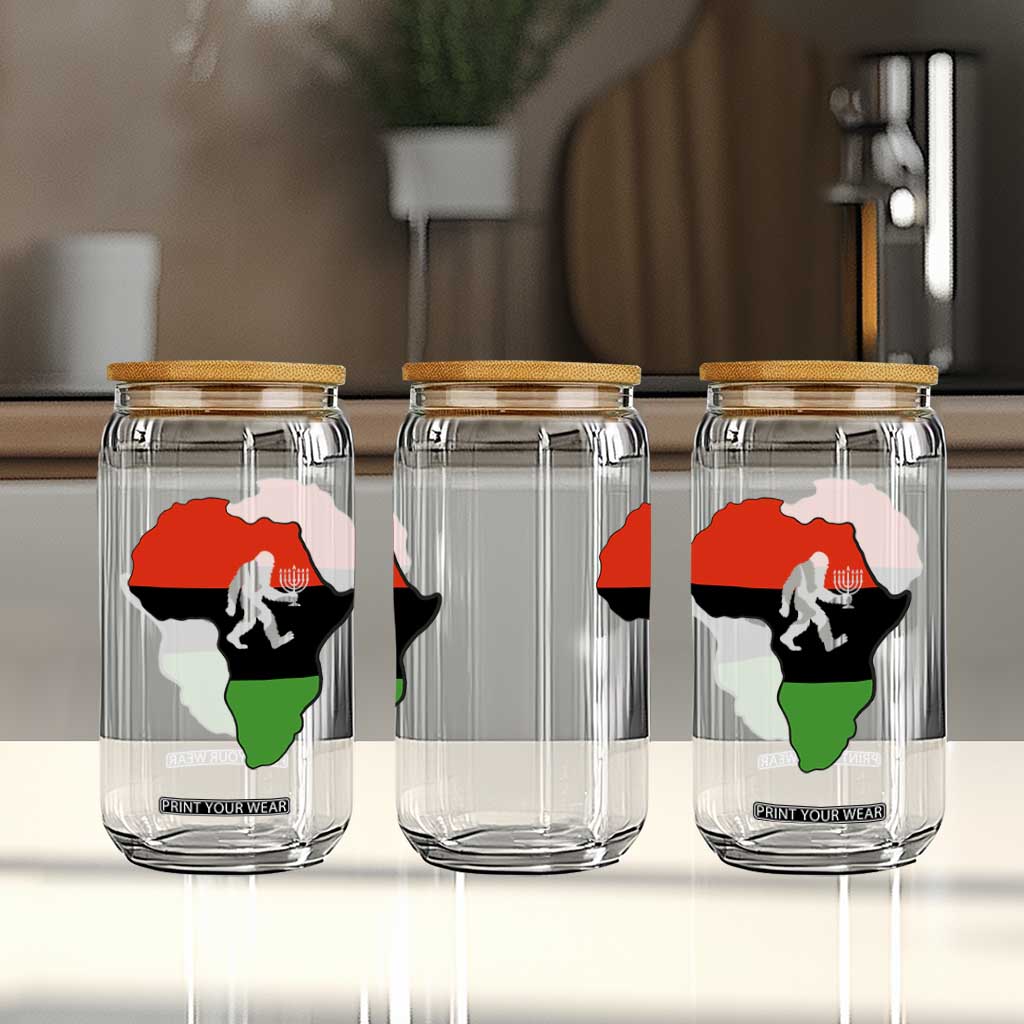 Funny Kwanzaa Bigfoot Lover Glass Can Festival Of Lights African Heritage Gift - Print Your Wear