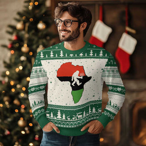 Funny Kwanzaa Bigfoot Lover Ugly Christmas Sweater Festival Of Lights African Heritage Gift TS12 Beige Green Print Your Wear