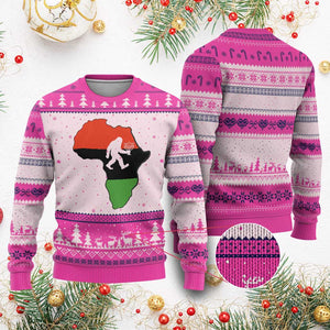 Funny Kwanzaa Bigfoot Lover Ugly Christmas Sweater Festival Of Lights African Heritage Gift TS12 Hot Pink Print Your Wear