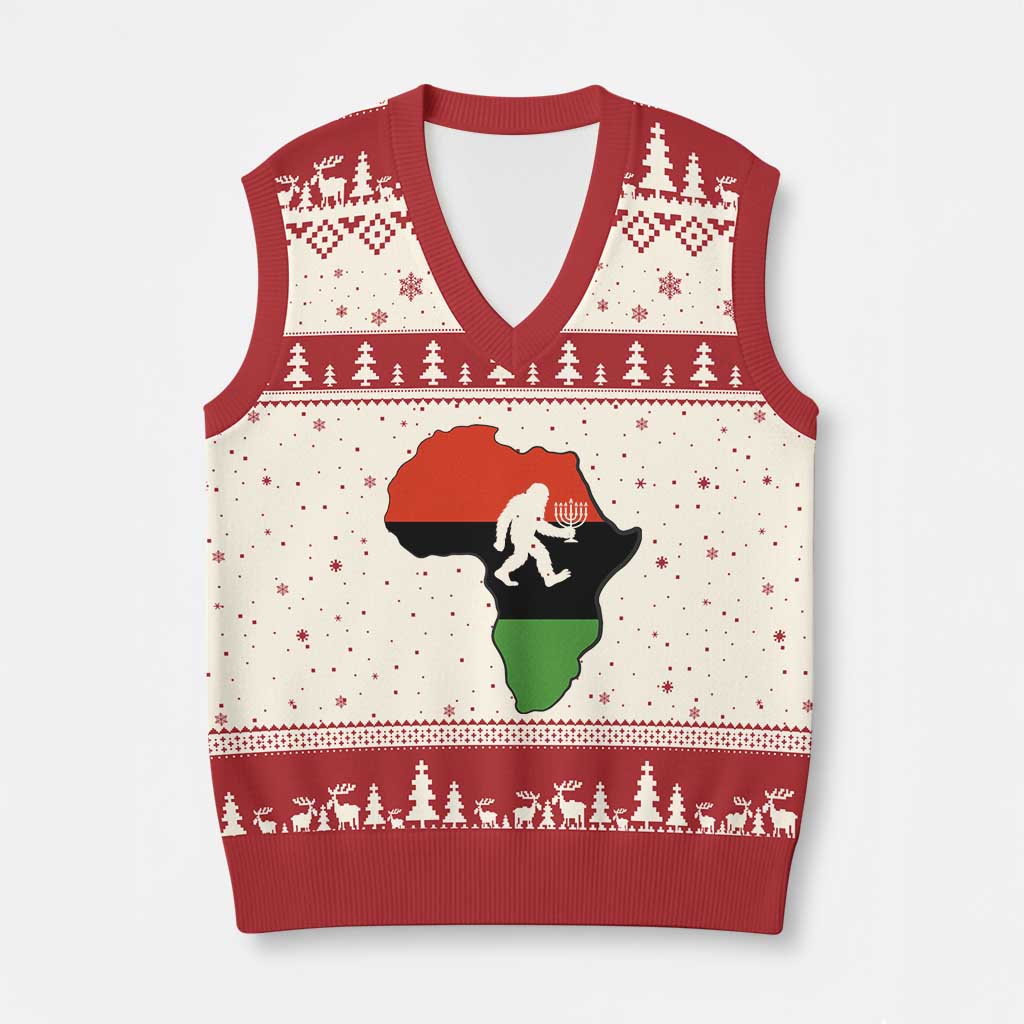 Funny Kwanzaa Bigfoot Lover V-Neck Knit Sweater Vest Festival Of Lights African Heritage Gift - Print Your Wear