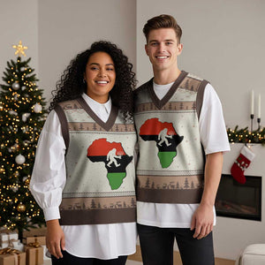 Funny Kwanzaa Bigfoot Lover V-Neck Knit Sweater Vest Festival Of Lights African Heritage Gift TS12 Mocha Mousse Print Your Wear