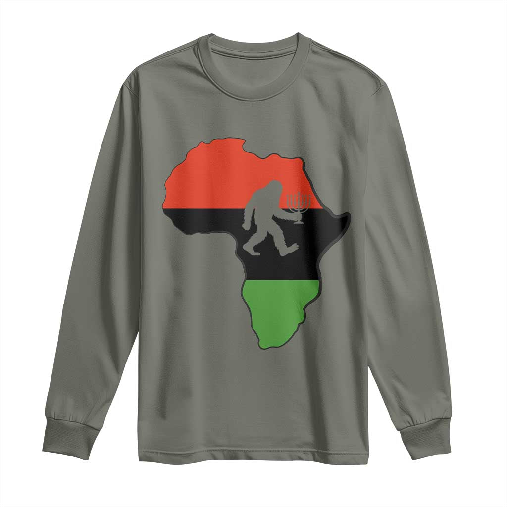 Funny Kwanzaa Bigfoot Lover Long Sleeve Shirt Festival Of Lights African Heritage Gift TS12 Military Green Print Your Wear