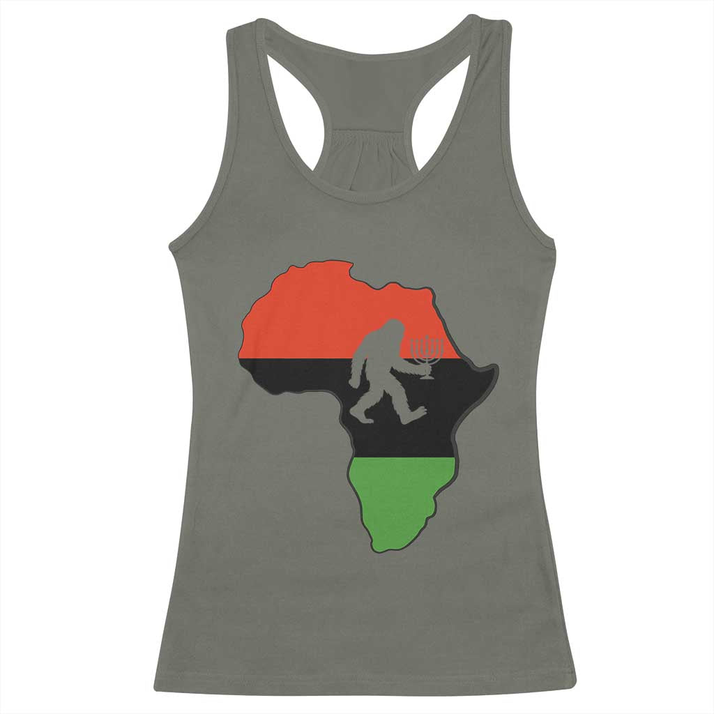 Funny Kwanzaa Bigfoot Lover Racerback Tank Top Festival Of Lights African Heritage Gift TS12 Military Green Print Your Wear