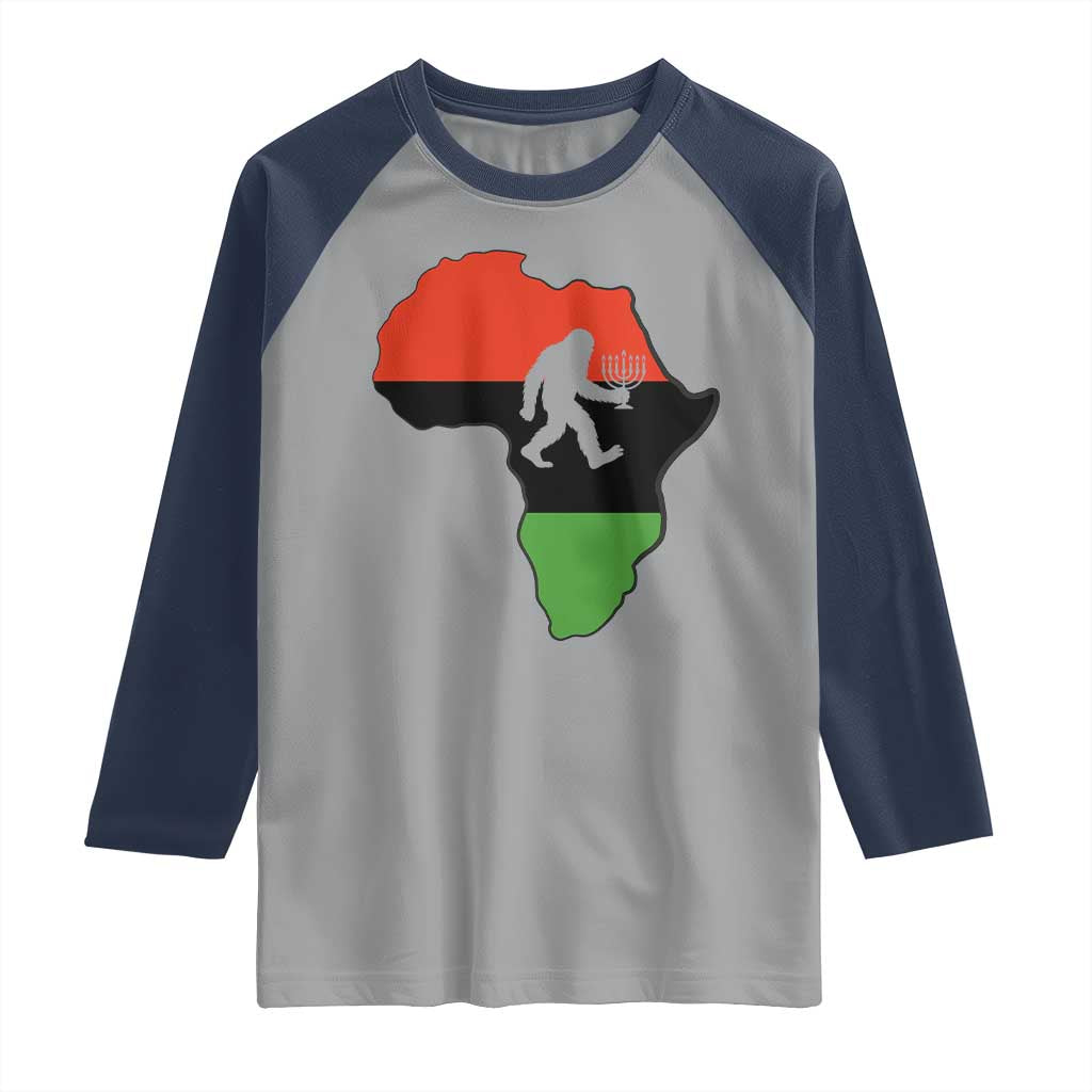Funny Kwanzaa Bigfoot Lover Raglan Shirt Festival Of Lights African Heritage Gift - Print Your Wear