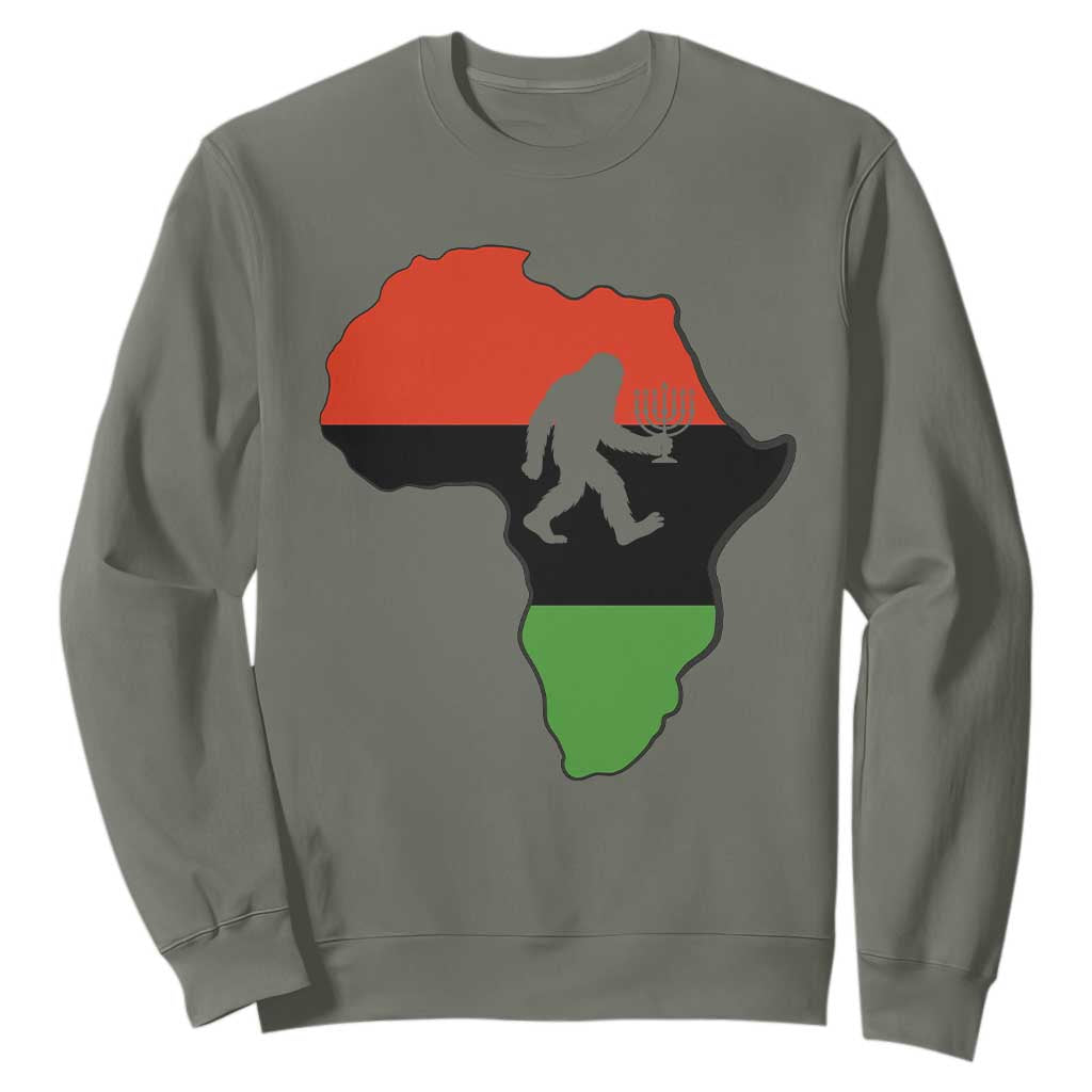 Funny Kwanzaa Bigfoot Lover Sweatshirt Festival Of Lights African Heritage Gift TS12 Military Green Print Your Wear