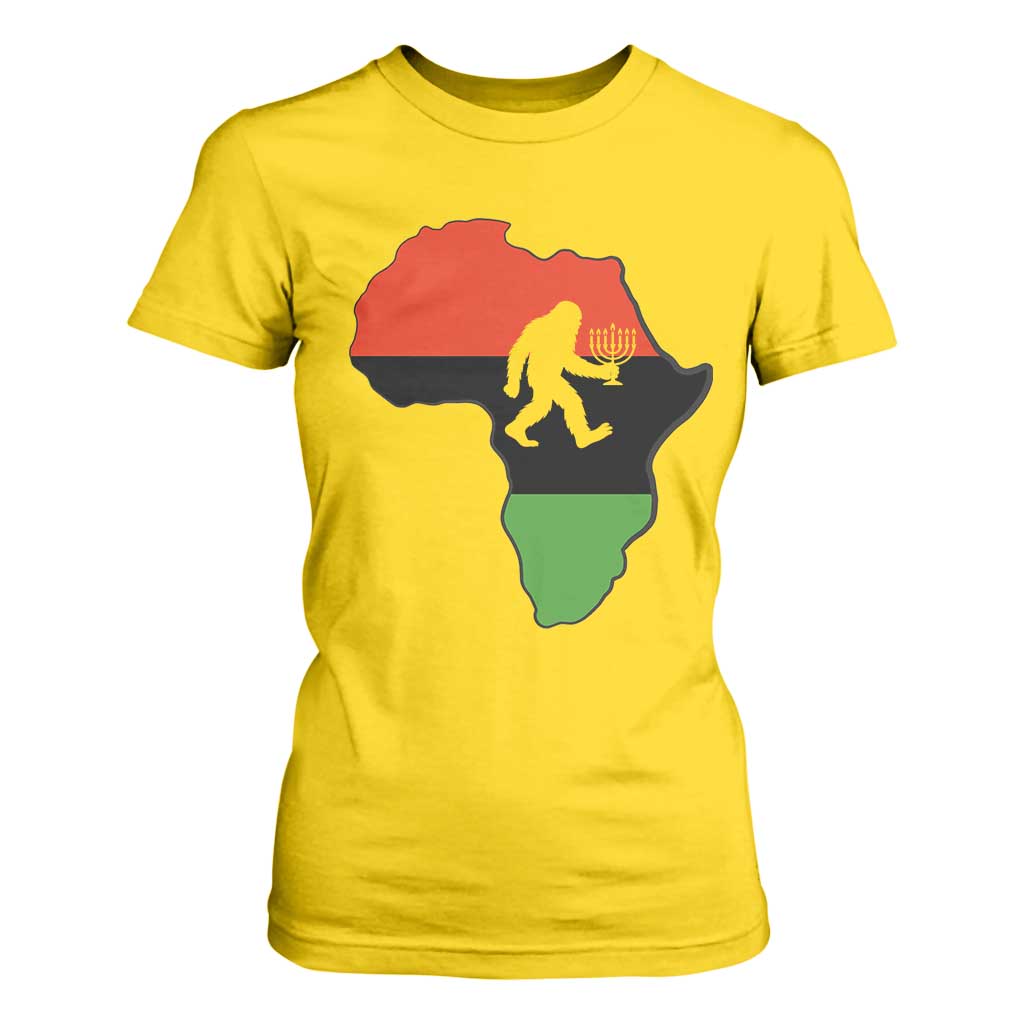 Funny Kwanzaa Bigfoot Lover T Shirt For Women Festival Of Lights African Heritage Gift - Print Your Wear