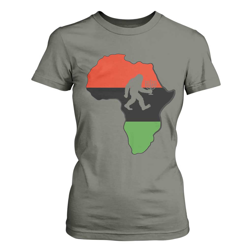 Funny Kwanzaa Bigfoot Lover T Shirt For Women Festival Of Lights African Heritage Gift - Print Your Wear