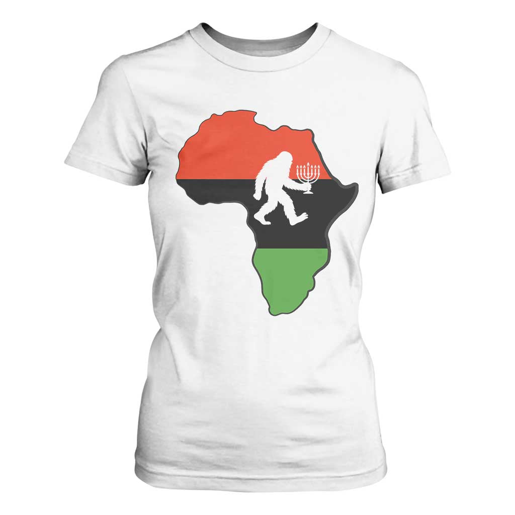 Funny Kwanzaa Bigfoot Lover T Shirt For Women Festival Of Lights African Heritage Gift - Print Your Wear