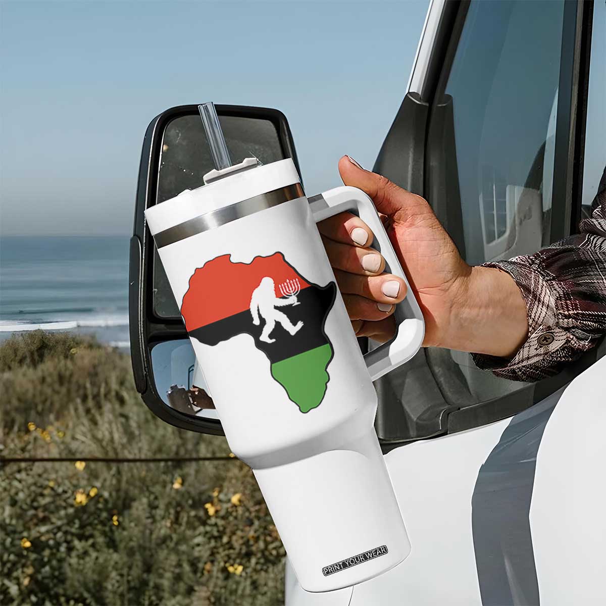 Funny Kwanzaa Bigfoot Lover Tumbler With Handle Festival Of Lights African Heritage Gift - Print Your Wear