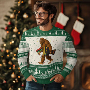 Funny Kwanzaa Bigfoot Lover Ugly Christmas Sweater African American Holiday Gift TS12 Beige Green Print Your Wear