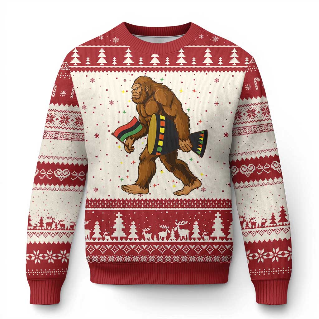 Funny Kwanzaa Bigfoot Lover Ugly Christmas Sweater African American Holiday Gift - Print Your Wear