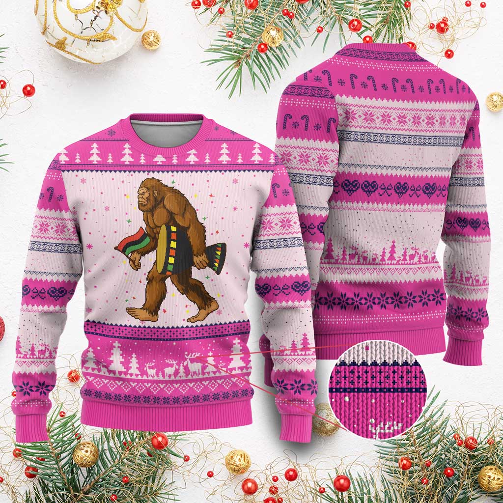 Funny Kwanzaa Bigfoot Lover Ugly Christmas Sweater African American Holiday Gift TS12 Hot Pink Print Your Wear