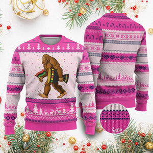 Funny Kwanzaa Bigfoot Lover Ugly Christmas Sweater African American Holiday Gift TS12 Hot Pink Print Your Wear