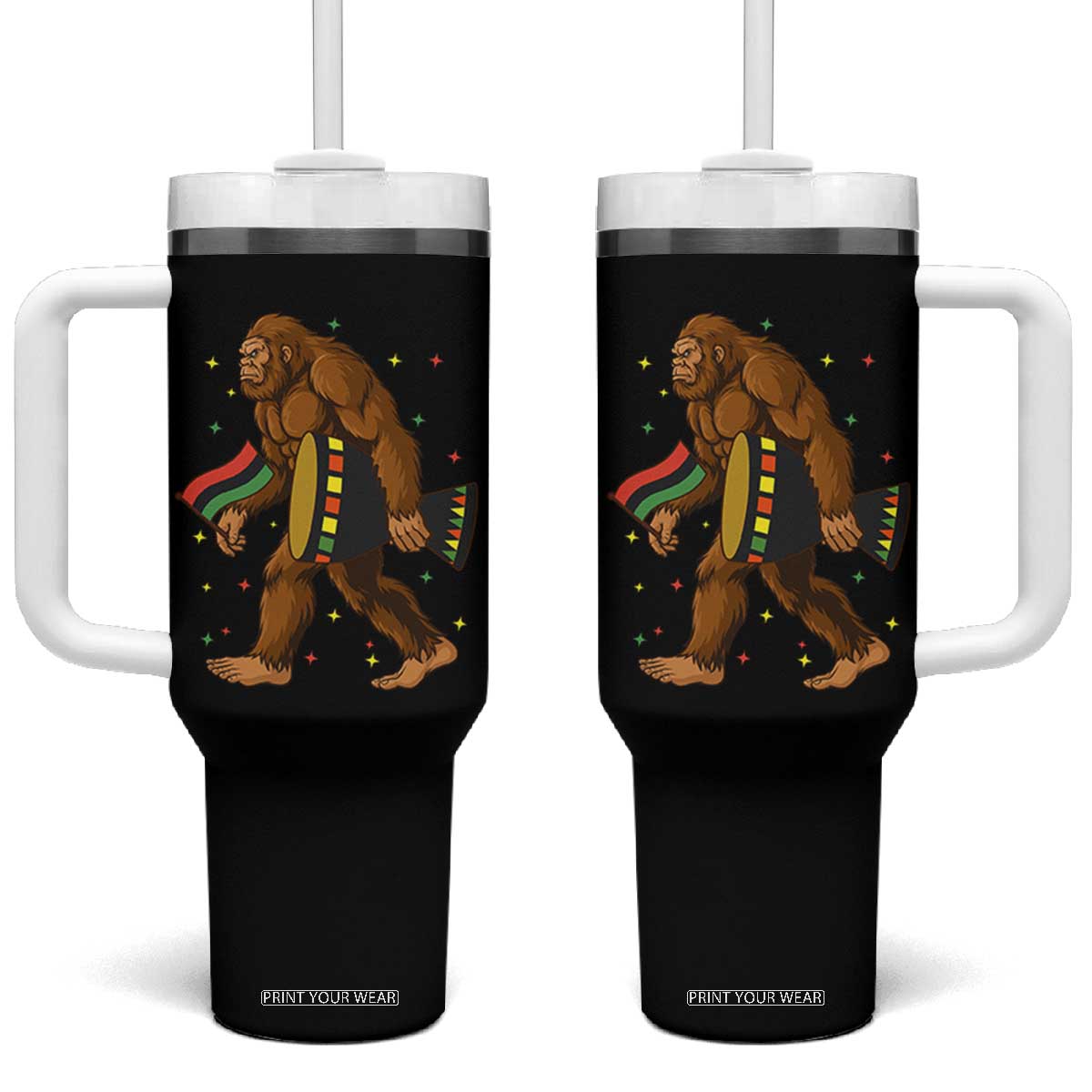 Funny Kwanzaa Bigfoot Lover Tumbler With Handle African American Holiday Gift - Print Your Wear