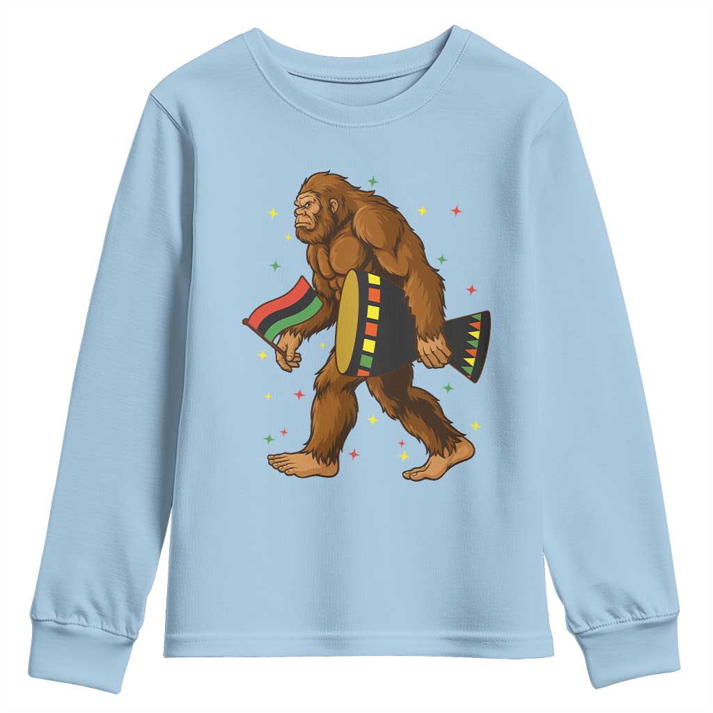 Funny Kwanzaa Bigfoot Lover Youth Sweatshirt African American Holiday Gift TS12 Light Blue Print Your Wear