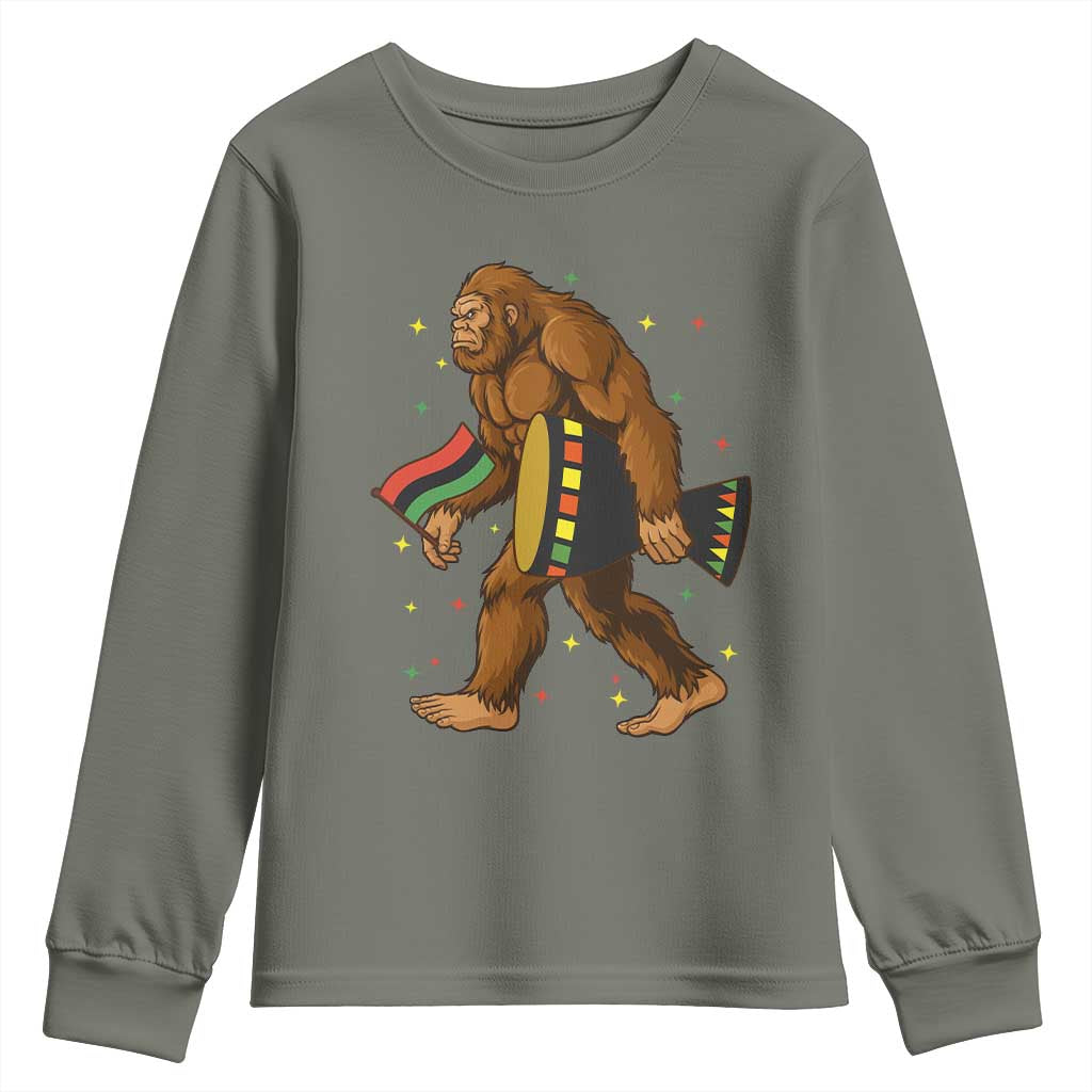 Funny Kwanzaa Bigfoot Lover Youth Sweatshirt African American Holiday Gift TS12 Military Green Print Your Wear