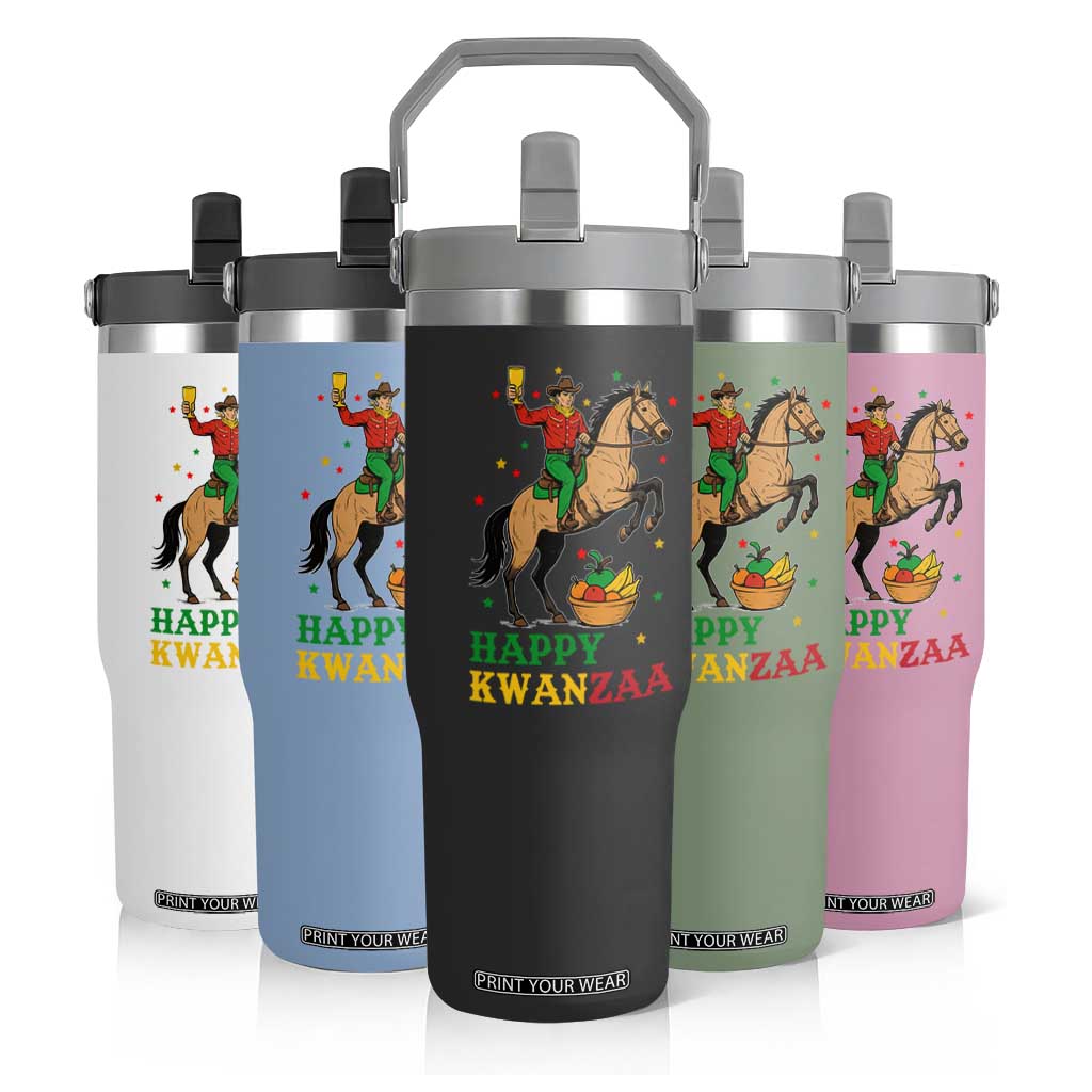 Happy Kwanzaa Cowboy Flip Straw Tumbler Funny African Holiday Gift - Print Your Wear